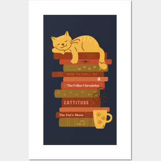 Catnap on Book stack Posters and Art